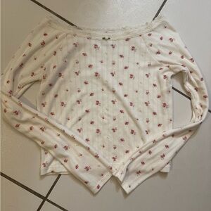 Aeropostale White and Red Floral Top